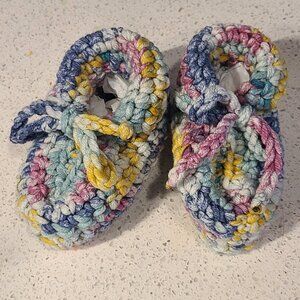 Multicolored Handmade Crocheted Baby Booties with adjustable tie